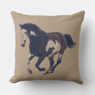 Wild Galloping Pinto American Paint Horse Cushion