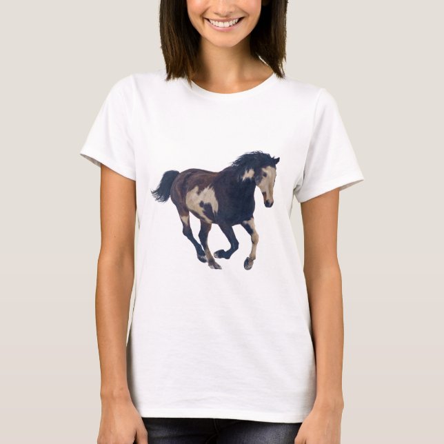 Wild Galloping Pinto American Paint Horse T-Shirt (Front)