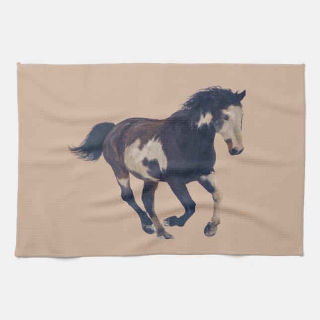 Wild Galloping Pinto American Paint Horse Tea Towel (Horizontal)
