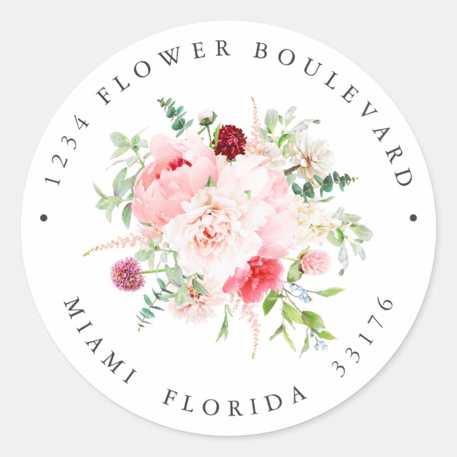 Wild Garden Bouquet Botanical Return address Classic Round Sticker (Front)