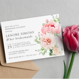 Wild Garden Chic Floral Dahlia Bridesmaid Luncheon Invitation