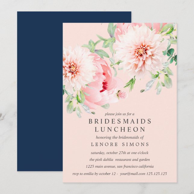 Wild Garden Dahlia Bouquet Bridesmaids Luncheon Invitation (Front/Back)