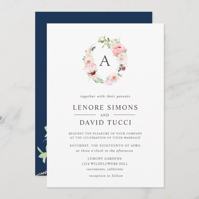 Wild Garden | Floral Monogram Watercolor Wedding Invitation (Front/Back)