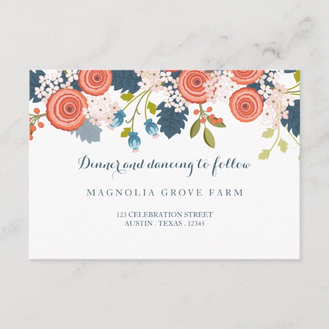 Wild Garden Floral Wedding Reception  Card (Front)