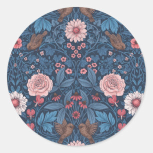 Wild garden in blue classic round sticker