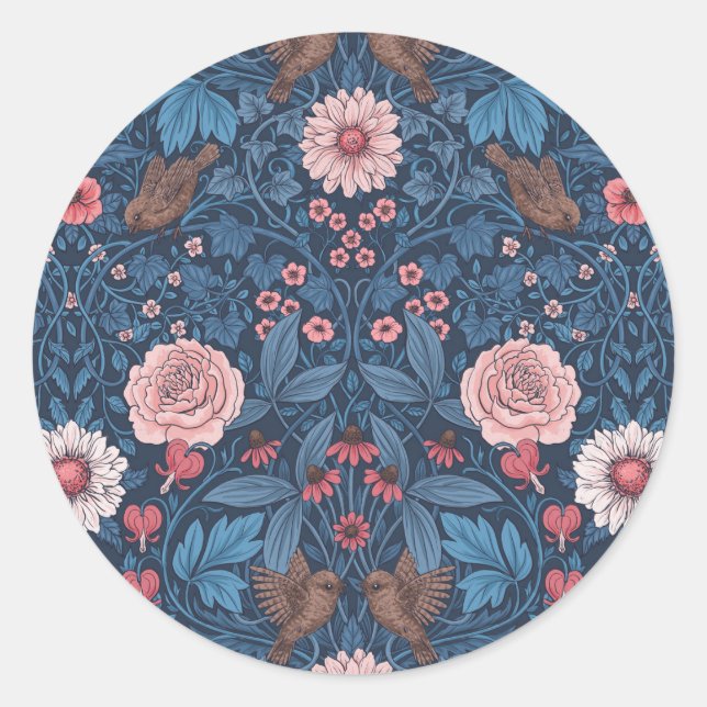 Wild garden in blue classic round sticker (Front)
