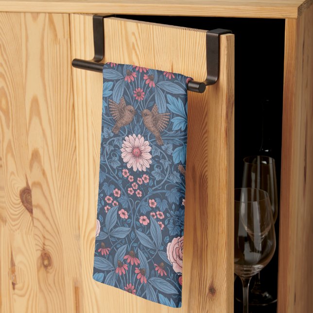Wild garden in blue tea towel (Thirds Fold)