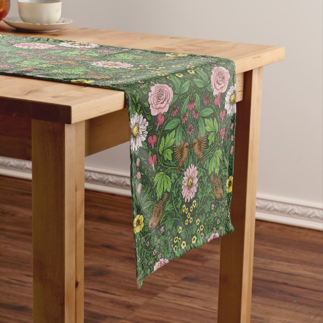 Wild garden in green short table runner (In Situ)