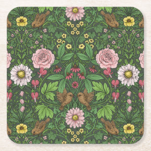 Wild garden in green square paper coaster
