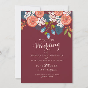 Wild Garden Marsala Floral Wedding Invitation