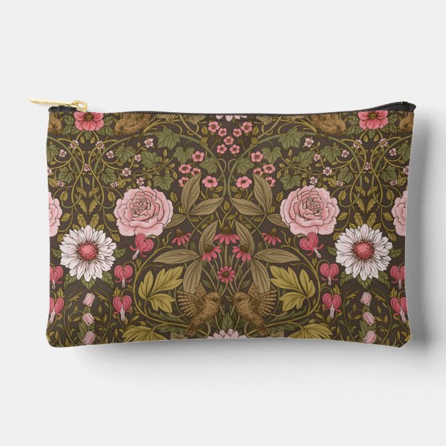 Wild garden on coffee brown accessory pouch (Front)