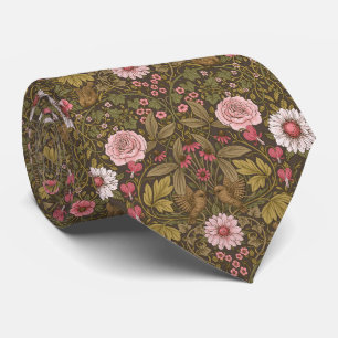 Wild garden on coffee brown tie