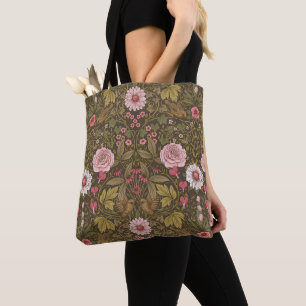 Wild garden on coffee brown tote bag