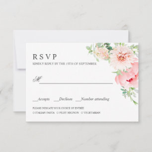 Wild Garden   PInk WEDDING RSVP MEAL CHOICE