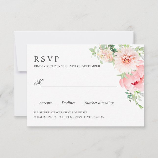 Wild Garden | PInk WEDDING RSVP MEAL CHOICE (Front)