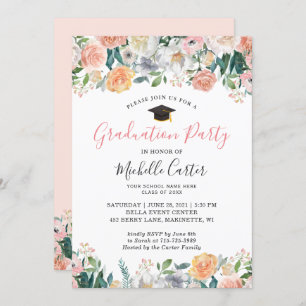 Wild Garden Roses Floral Photo Graduation Party Invitation
