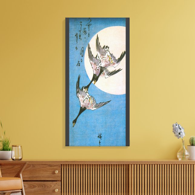 Wild Geese Flying Downward Across Moon, Hiroshige Canvas Print (Insitu(LivingRoom))