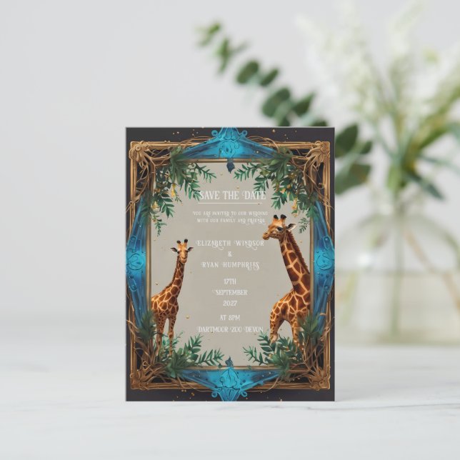 Wild Giraffe Wedding Invitation Postcard (Standing Front)