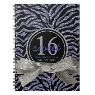 Wild Girly Glitter Look Purple Zebra Sweet 16 Spiral Notebook