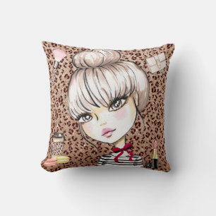 Wild Glam boss girl's Leopard glitter Throw Pillow