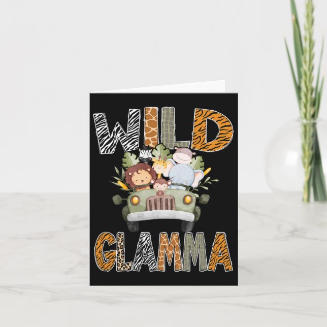 Wild Glamma 1st Birthday Zoo Safari Jungle Animal  Card (Front)