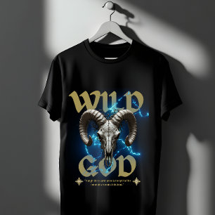 Wild God Ram Skull Lightning Occult Design T-Shirt