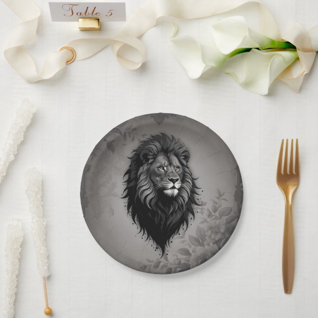 Wild Grace: striking portrait of a lion Paper Plate (Wedding)