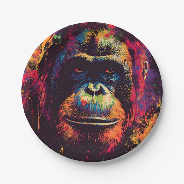 Wild Graffiti Urban Jungle Gorilla  Paper Plate (Front)