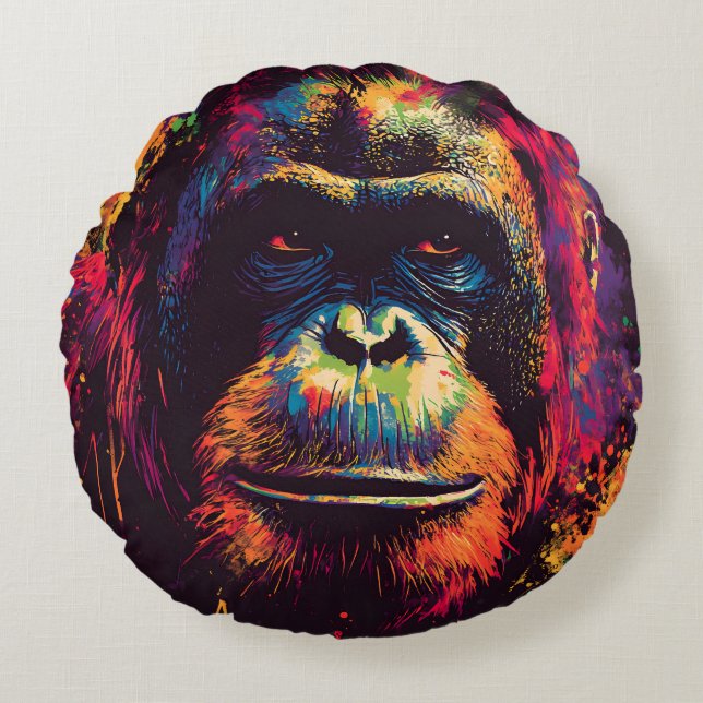 Wild Graffiti Urban Jungle Gorilla  Round Cushion (Front)
