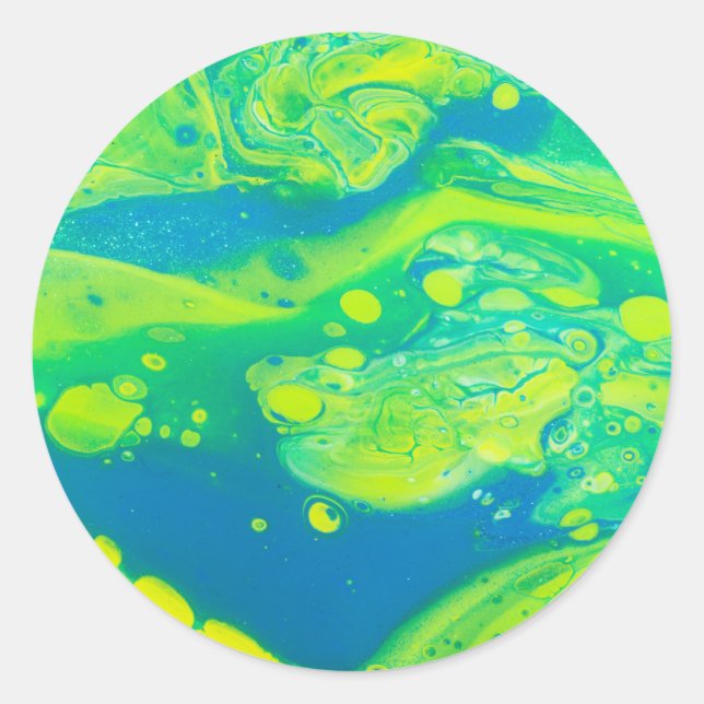 Wild Green Blue Flow Art Classic Round Sticker (Front)
