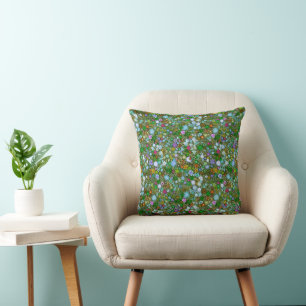 Wild Green Field Blooms Cushion