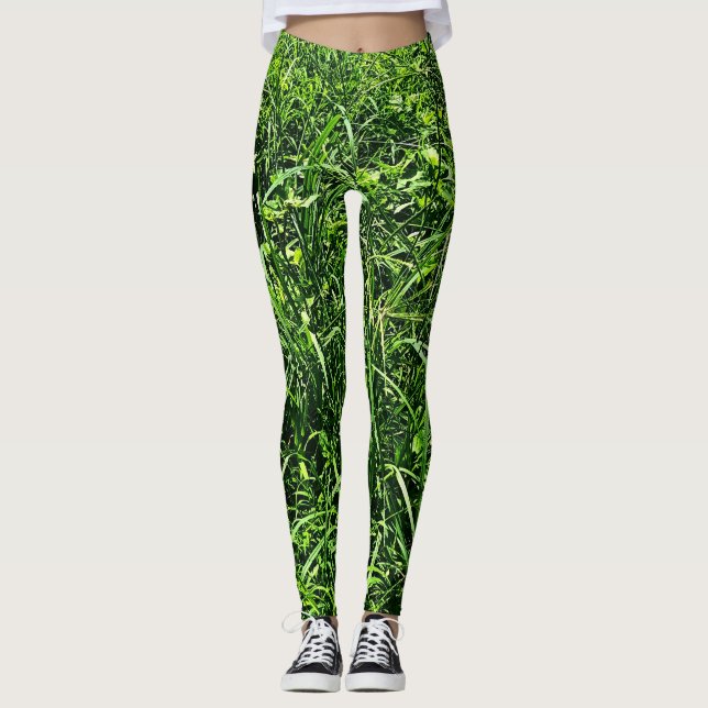 Wild Green Grass Forest Leggings (Front)