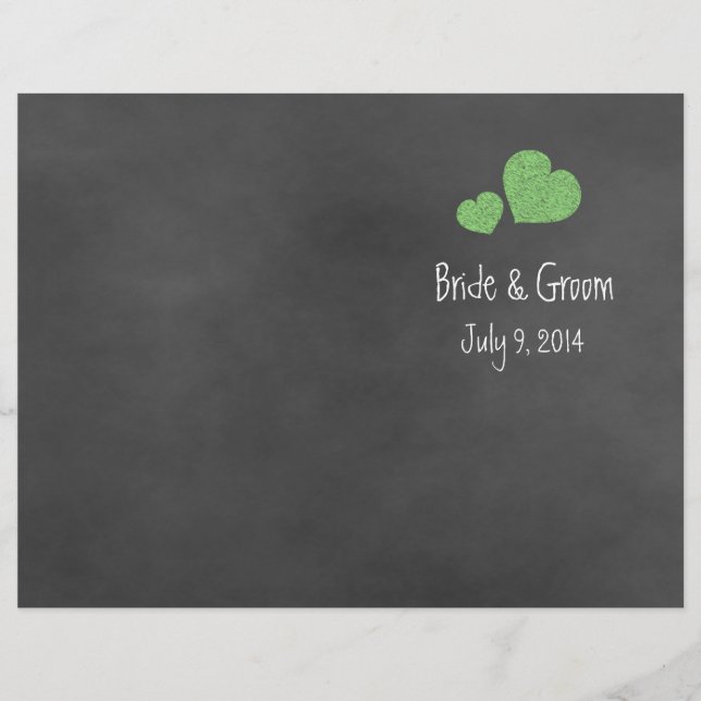 Wild Green Roses Chalkboard Folded Wedding Program (Front)