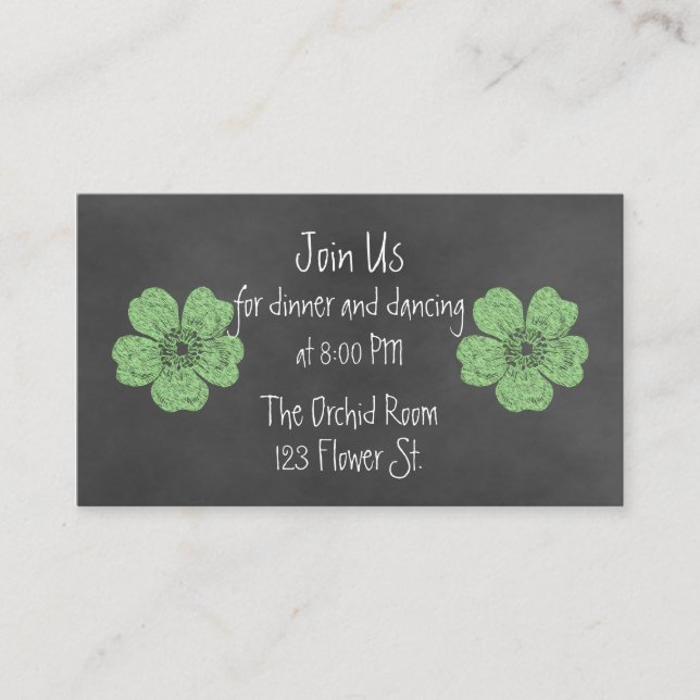 Wild Green Roses Chalkboard Reception Cards (Front)
