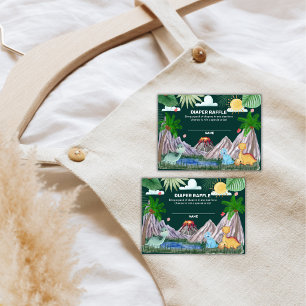 Wild Green Volcano Dino Diaper Raffle Baby Shower Enclosure Card