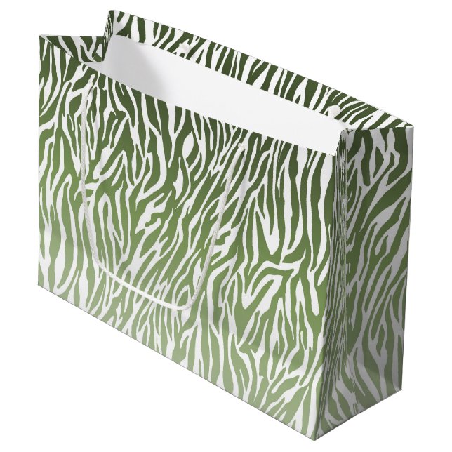 Wild Green Zebra Print Ombre Large Gift Bag (Front Angled)