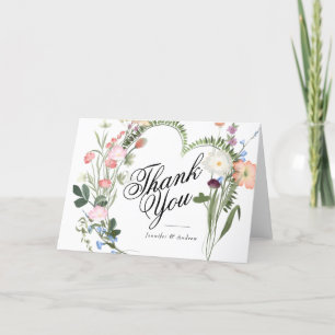 Wild Greenery Flowers Wedding Shower Thank You Card