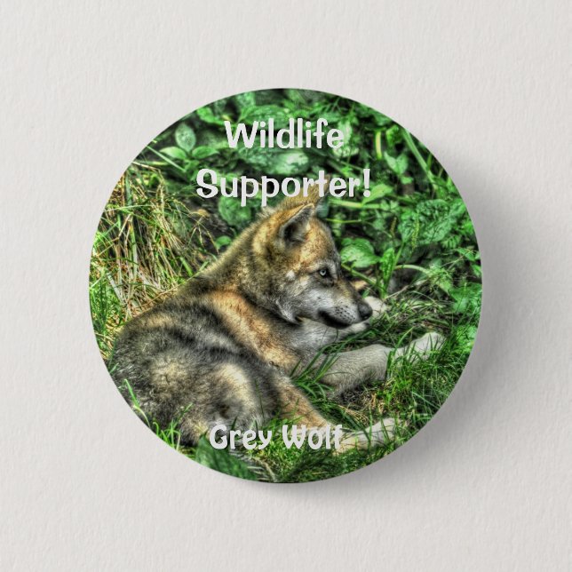 Wild Grey Wolf Cub Animal-lover Design 6 Cm Round Badge (Front)