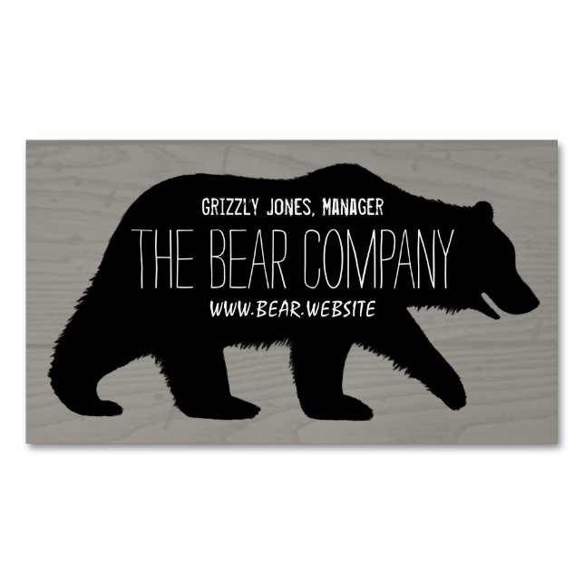 Wild Grizzly Bear Silhouette Wildlife Campground Magnetic Business Card (Front)