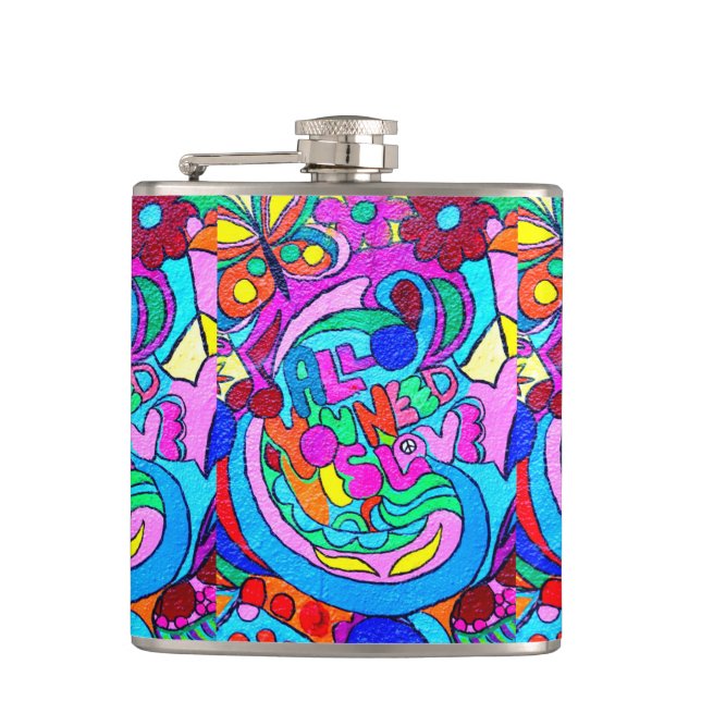 wild groovy colours peace love flask (Front)