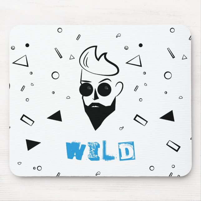Wild Guy - Sketched Man in Black, White & Blue Mouse Pad (Front)