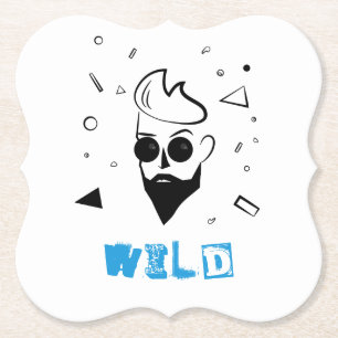 Wild Guy - Sketched Man in Black, White & Blue Paper Coaster
