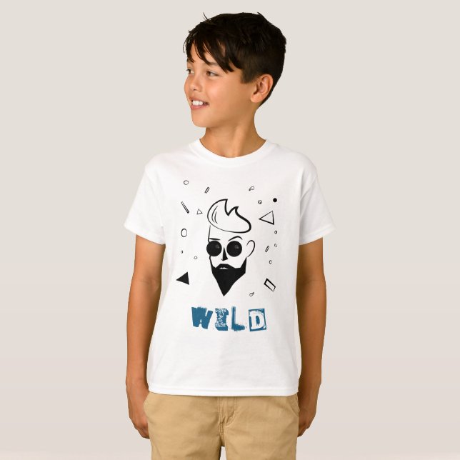 Wild Guy - Sketched Man in Black, White & Blue T-Shirt (Front Full)