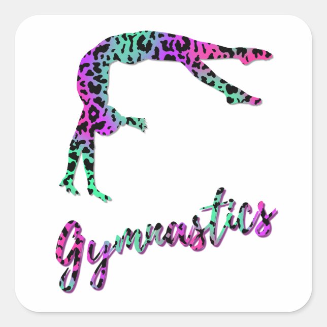 Wild Gymnastics Girl | Animal Print Gymnastics Square Sticker (Front)