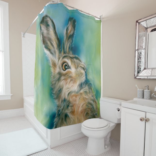 Wild Hare Exuberance Pastel Art Shower Curtain (In Situ)