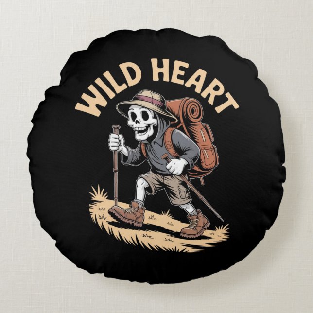 Wild Heart  – Adventurer Skeleton Hiking Round Cushion (Front)