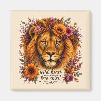 Wild Heart Free Spirit Boho Floral Lion Art  Magnet