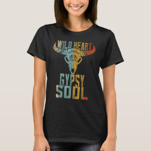 Wild Heart Gypsy Boho Soul Vintage Boho Cow Bull S T-Shirt
