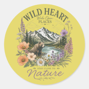 Wild Heart Wide Open Places Bear Mountain Wildflow Classic Round Sticker
