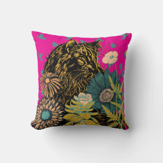 Wild Hearted Tiger Floral Throw Pillow